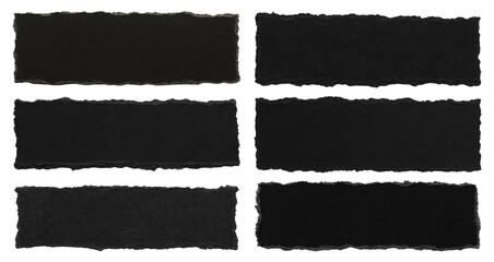 Six Torn Black Paper Strips with Rough Edges on White Background torn paper ripped paper isolated on a transparent background