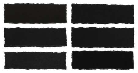 Six Torn Black Paper Strips with Rough Edges on White Background torn paper ripped paper isolated on a transparent background