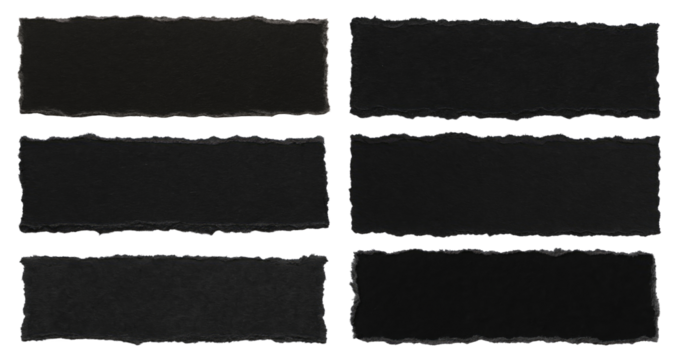 Six Torn Black Paper Strips with Rough Edges on White Background torn paper ripped paper isolated on a transparent background