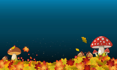 autumn landscape with mushrooms on a night background