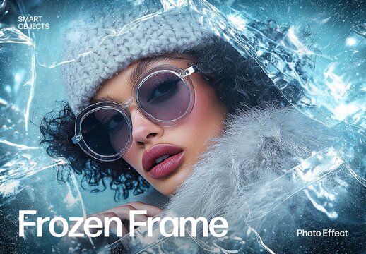 Frozen Winter Photo Effect Template & Icy Frame for Frosty, Ice Cold Borders & Winter Image Filters