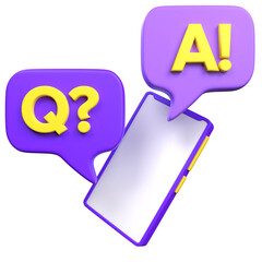 Stylized Cartoon Mobile Device Displaying Question and Answer Symbols Isolated on Transparent Background