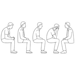 men and 
women and teenagers sitting on bench or chair business group in profile view