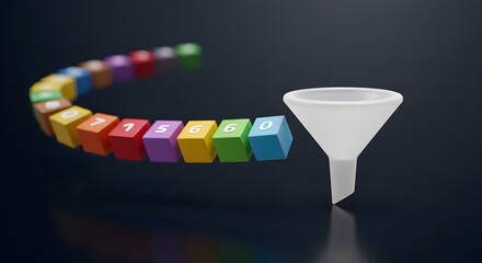Colorful numbers flowing into a funnel representing data processing and filtering.
