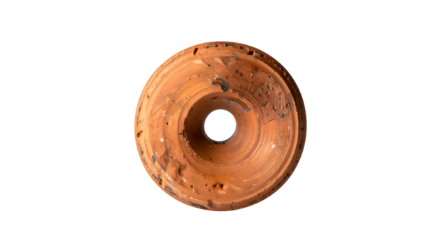 Terra cotta pot with central hole, brown color, isolated