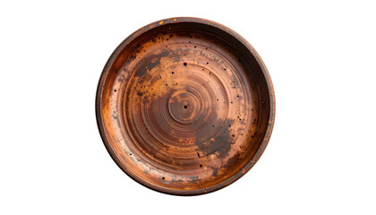 Overhead shot of brown, rustic, ceramic bowl with concentric rings
