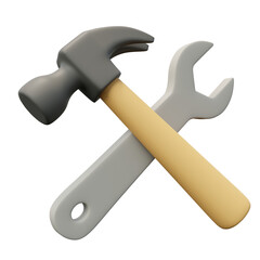 Stylized Hammer and Wrench Crossed Illustration on Transparent Background