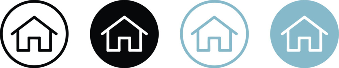 Obraz premium Four Circular Home Icons in Black and Blue Variations