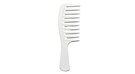 Single white wide-tooth plastic comb used for professional hair detangling and styling isolated PNG with Transparent Background