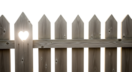 Illustration of wooden fence with a heartshaped cutout letting sunlight through isolated on transparent background
