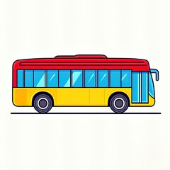 Cartoon red and yellow bus, cute public transportation vehicle illustration
