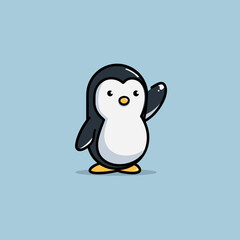 Obraz premium Penguin waves Cartoon illustration