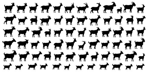 goat silhouette vector set
