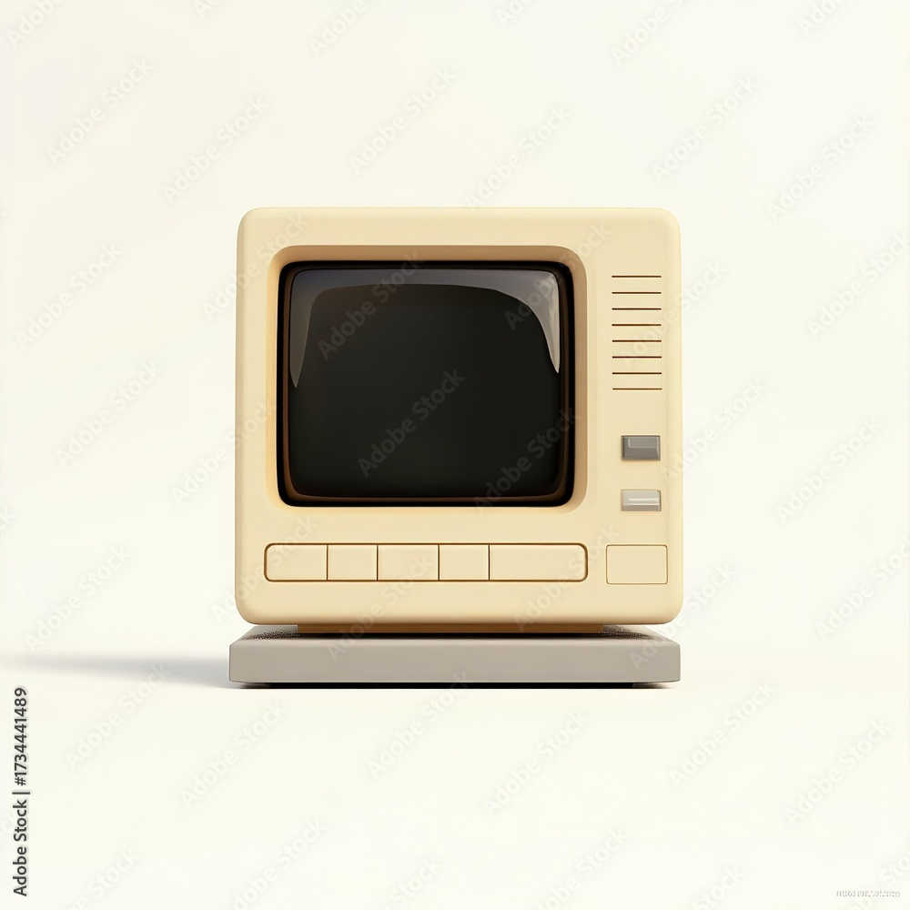 Wall mural retro style old computer monitor with beige casing, displayed on screen with editing options