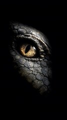 Intricate detail is shown in the eye of an ancient reptile, the pupil a dark slit within the captivating amber iris.