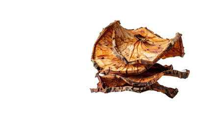 Stack of thin, dried, orange-brown slices with dark edges