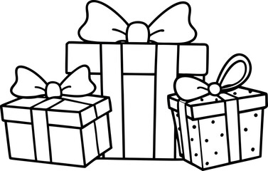 christmas gift box outline coloring book page, gift box line art vector