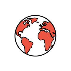 Illustration of a world globe showing the continents isolated on white background