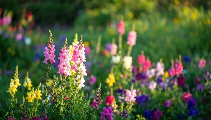 Vibrant garden flowers in a sunlit meadow