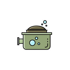 Illustration of a slow cooker with bubbles, isolated on white background, in a flat design style