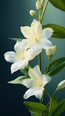 Obraz premium Closeup of delicate white jasmine flowers blooming on a branch in spring season