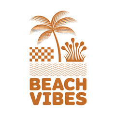 Beach Vibes Palm Tree Tropical Island Sunset Retro Design Keywords: beach, vibes, palm, tree