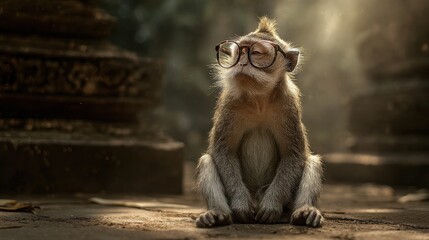 Obraz premium Macaque Monkey Wearing Glasses