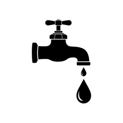 Black silhouette of a faucet with a drop of water isolated on white background vector illustration