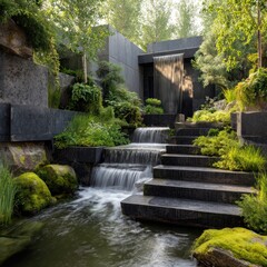 Modern waterfall garden design
