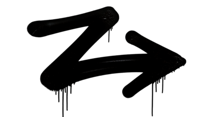 Illustration of black graffiti arrow symbol with dripping paint effect, isolated on transparent background