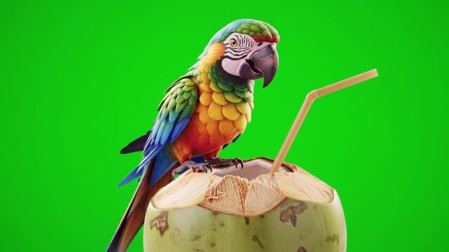 Tropical Parrot Drinking Coconut &mdash; Green Screen Fun Lifestyle