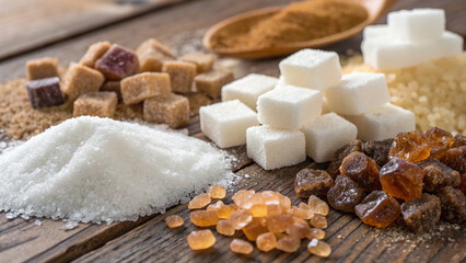 Variety of Sugars on Rustic Wood