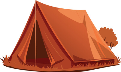 Isolated white background vector illustration of a canvas tourist tent for summer camping, travel, and outdoor adventure