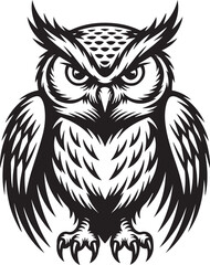 stylized owl vector illustration ornamental feathers symmetrical front view ideal for logo emblem and decorative use