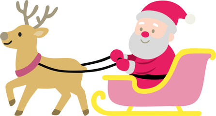 vector illustration of Santa Claus Riding Sleigh with Reindeer, isolated on white