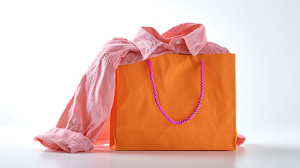 Pink Striped Shirt Emerging From Orange Shopping Bag peeking photo