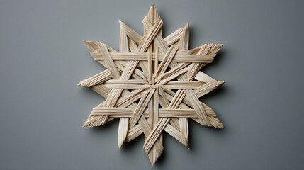 Woven Straw Star Ornament on a Gray Background decoration