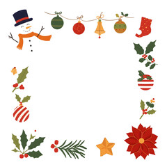 Fototapeta premium Christmas Clipart Frame – Festive Winter Border with Decorations & Greenery