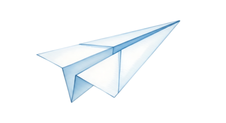 Illustration of a folded paper airplane, isolated on transparent background