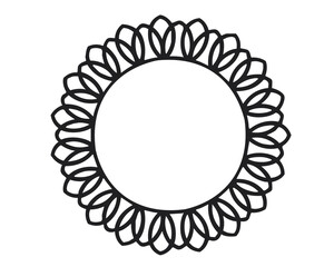 Elegant circular floral frame with a symmetrical petal pattern. Perfect for invitations, greeting cards, logos, and decorative art. Minimal and versatile ornamental design.