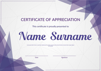 Certificate of Achievement Template with Elegant Purple Geometric 