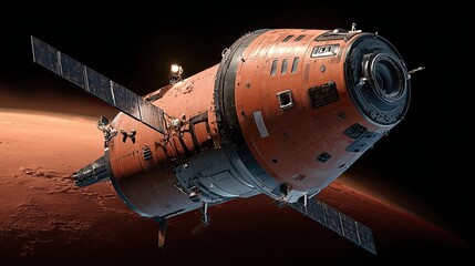 Obraz premium Starship in low Martian orbit.