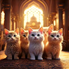 Adorable Kittens in a Golden Hall
