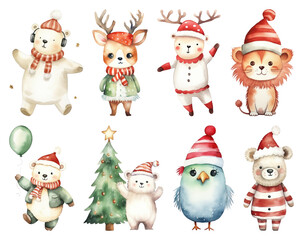 PNG Adorable festive animal illustrations, element set on transparent background