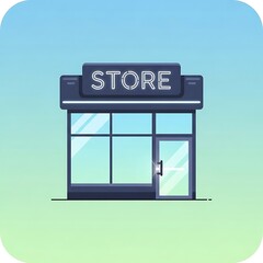 Illustration of a storefront with a blue frame and the word 'STORE' on the sign.