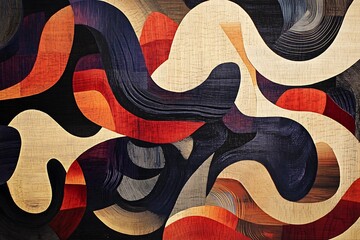 Intricate composition featuring multiple layers of shapes interacting spatially