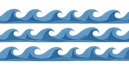 Illustration of a pattern of blue ocean waves, isolated on transparent background