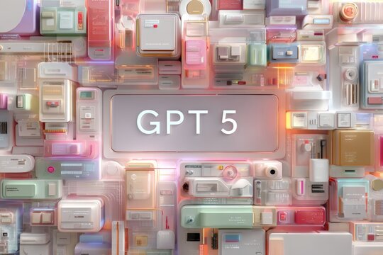 This image showcases a futuristic design with the text 'GPT 5' in a colorful, abstract composition.