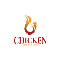 hot fire chicken logo in rustic hipster vintage design vector Illustration