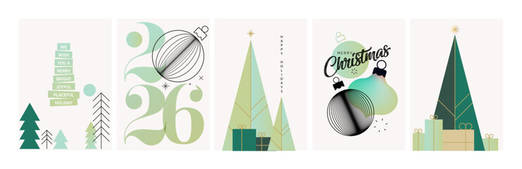 Christmas and New Year Cards Collection. Vector illustrations for greeting card, party invitation card, website banner, social media banner, marketing material.
